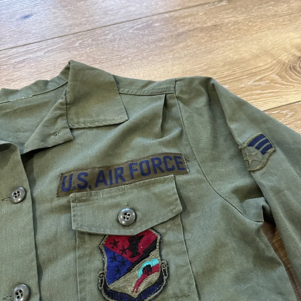 Vintage Military Shirt Mens M Cotton Sateen OG-107 US Air‎ Force Named 70s Nam